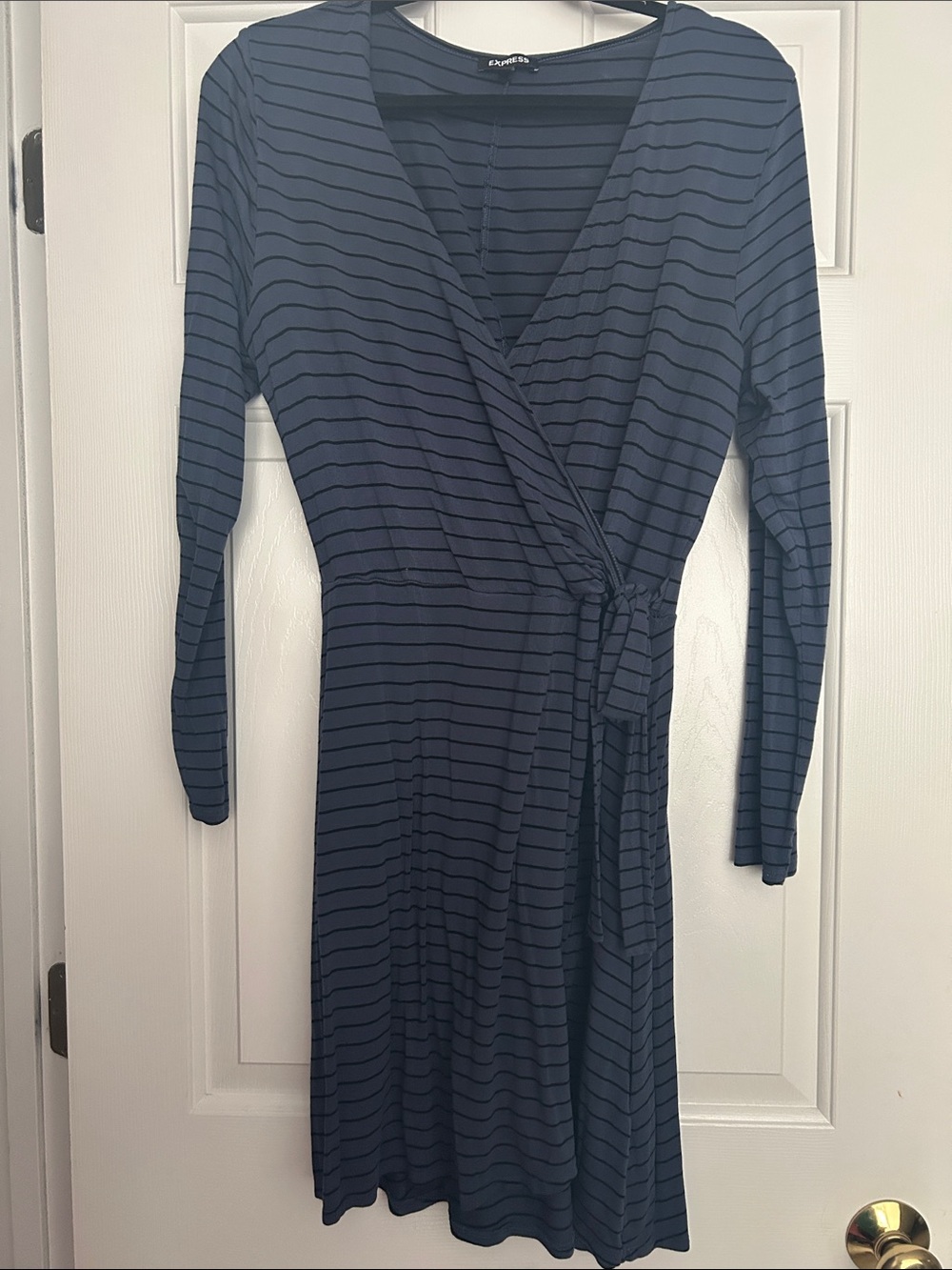 Express Navy and Black Striped Wrap Dress - Long Sleeve